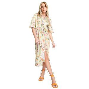ASOS hope & ivy kimono wrap midi dress w/ flutter sleeves in pastel floral *nwt*